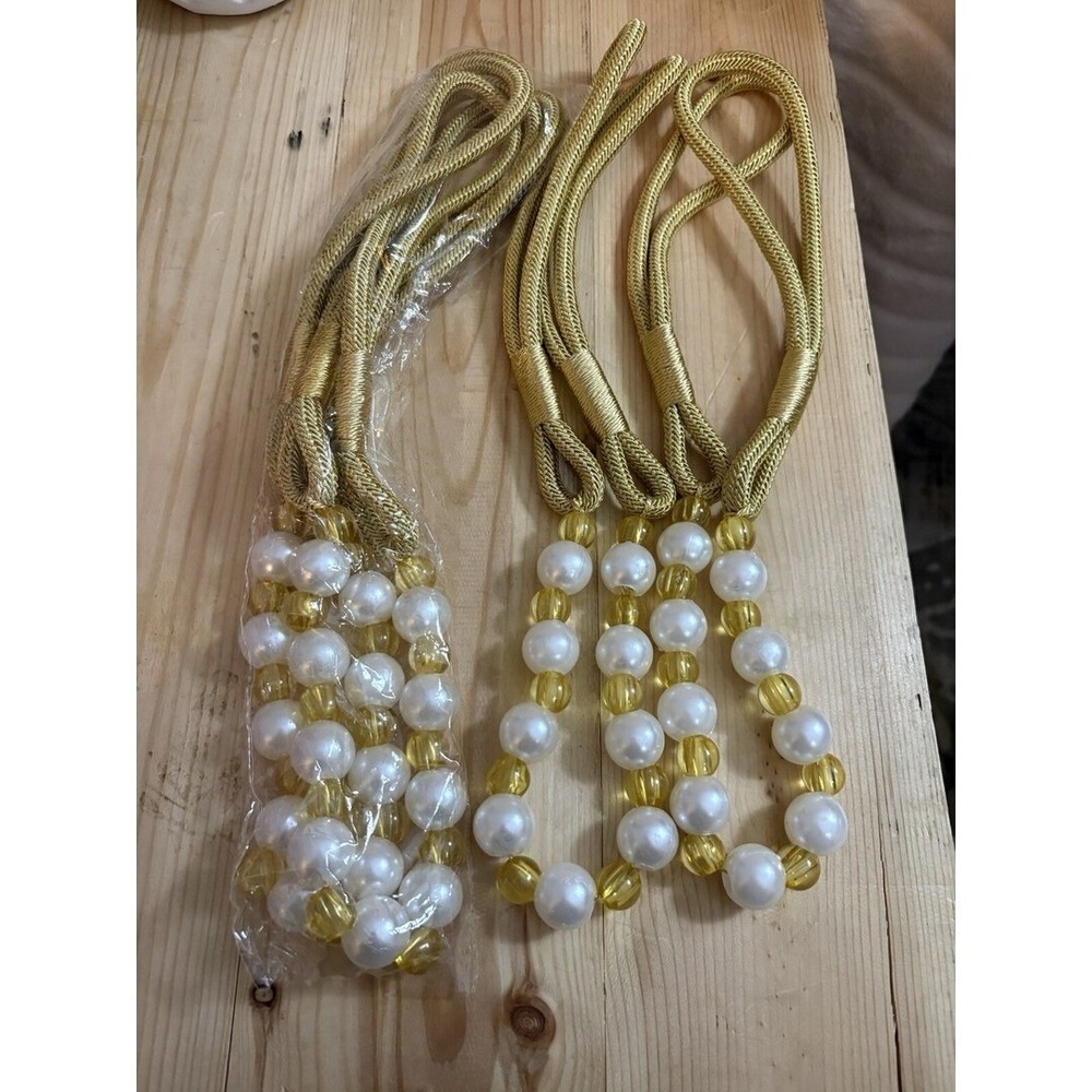 New 2 Pair, 4 Total Pearl And Bead Drape Tie Backs